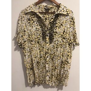 Sunny‎ Taylor Blouse Women's 1X Black And Yellow Short Sleeve Summer Top